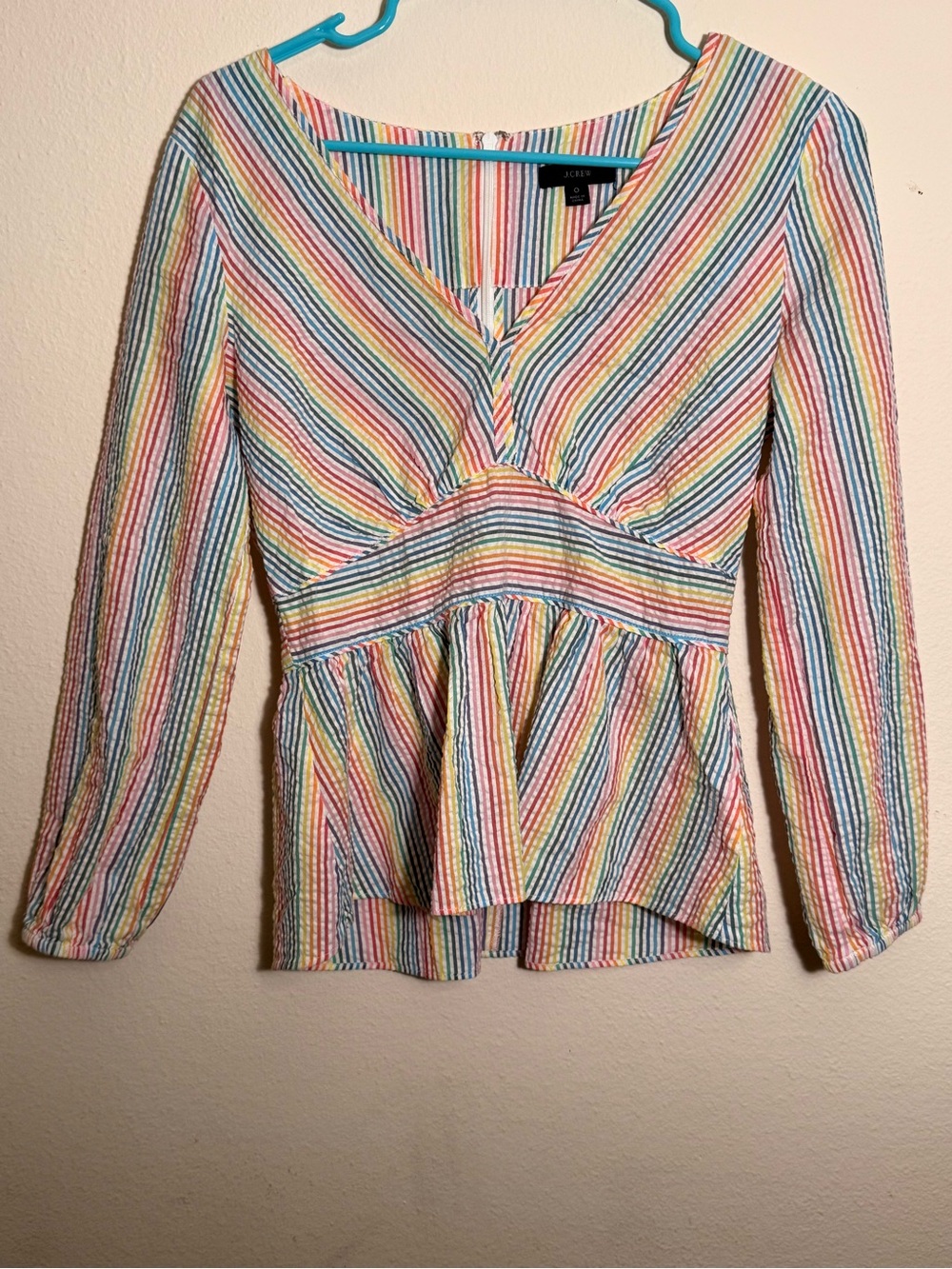 J. Crew Rainbow Striped Peplum Blouse Cotton Summer Casual